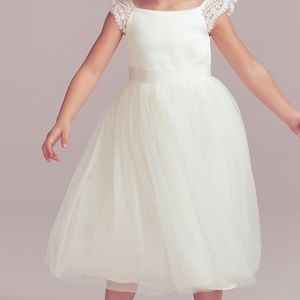 David’s Bridal Crochet Cap Sleeve Ruffle Flower Girl Dress